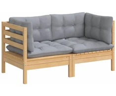Dvivietė sodo sofa su pilkomis pagalvėlėmis, pušies masyvas