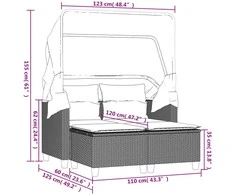 Dvivietė sodo sofa su skliautu/taburetėmis, pilka, poliratanas
