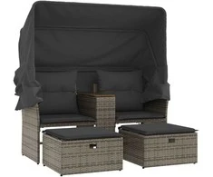 Dvivietė sodo sofa su skliautu/taburetėmis, pilka, poliratanas