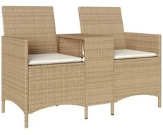 Dvivietė sodo sofa su staliuku ir pagalvėlėmis, smėlio spalvos
