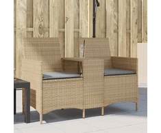Dvivietė sodo sofa su staliuku ir pagalvėlėmis, smėlio spalvos