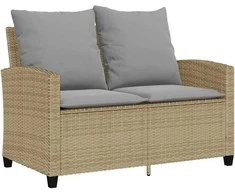 Dvivietė sodo sofa su staliuku ir pagalvėlėmis, smėlio spalvos