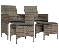 Dvivietė sodo sofa su staliuku/taburetėmis, pilka, poliratanas