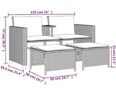 Lauko baldų komplektas Dvivietė sodo sofa su staliuku/taburetėmis, ruda, poliratanas