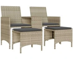 Dvivietė sodo sofa su staliuku/taburetėmis, pilka, poliratanas