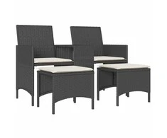 Dvivietė sodo sofa su staliuku/taburetėmis, juoda, poliratanas