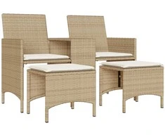 Dvivietė sodo sofa su staliuku/taburetėmis, smėlio, poliratanas