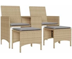 Dvivietė sodo sofa su staliuku/taburetėmis, smėlio, poliratanas