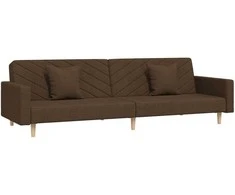 Dvivietė sofa-lova dvejomis pagalvėmis, rudos spalvos, audinys