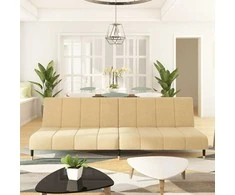 Dvivietė sofa-lova, kreminės spalvos, aksomas