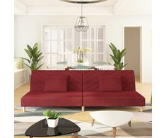 Dvivietė sofa-lova su dvejomis pagalvėmis, vyno, audinys