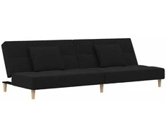Dvivietė sofa-lova su dvejomis pagalvėmis, juoda, audinys