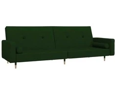 Dvivietė sofa-lova su dvejomis pagalvėmis, žalia, aksomas
