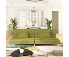Dvivietė sofa-lova su dvejomis pagalvėmis, žalia, audinys