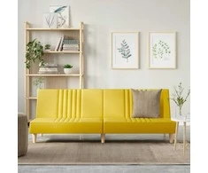 Dvivietė sofa-lova, šviesiai geltonos spalvos, audinys