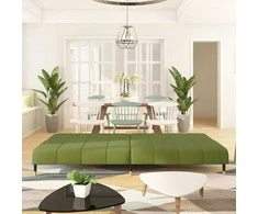Dvivietė sofa-lova, šviesiai žalios spalvos, aksomas
