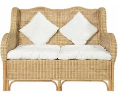 Dvivietė sofa, natūralus ratanas ir linas