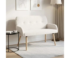 Dvivietė sofa su medžio masyvo kojelėmis Kreminė Bouclé