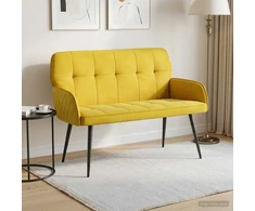 Dvivietė sofa su metalinėmis kojelėmis 2 vietos Geltona Aksomas