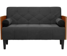 Dvivietė sofa su pagalvėlėmis, juoda, 110 cm, aksomas