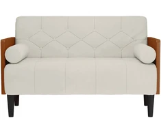Dvivietė sofa su pagalvėlėmis, kreminės spalvos, 110 cm, aksomas