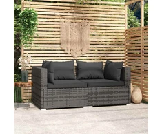 Dvivietė sofa su pagalvėlėmis, pilkos spalvos, poliratanas