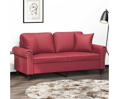 Dvivietė sofa su pagalvėlėmis, vyno, 140cm, dirbtinė oda