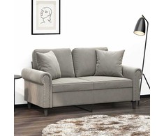 Dvivietė sofa su pagalvėmis, šviesiai pilka, 120cm, aksomas
