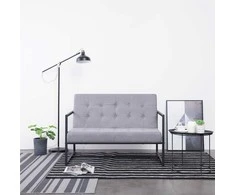 Dvivietė sofa su porankiais, šviesiai pilka, plienas ir audinys
