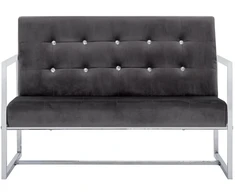 Dvivietė sofa su porankiais, tamsiai pilka, chromas ir aksomas