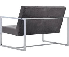 Dvivietė sofa su porankiais, tamsiai pilka, chromas ir aksomas