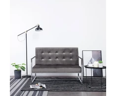 Dvivietė sofa su porankiais, tamsiai pilka, chromas ir aksomas