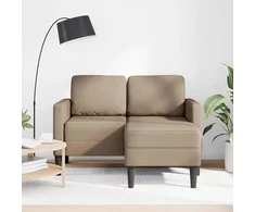 Dvivietė sofa su šezlongu, L formos, kapučino spalvos, 125 cm, dirbtinė oda