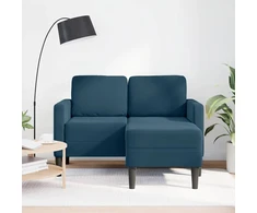 Dvivietė sofa su šezlongu, L formos, mėlyna, 125 cm, aksomas