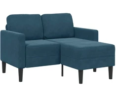 Dvivietė sofa su šezlongu, L formos, mėlyna, 125 cm, aksomas