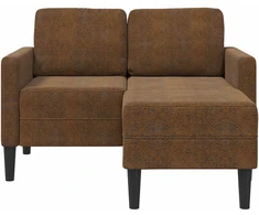 Dvivietė sofa su šezlongu, L formos, ruda, 125 cm, dirbtinė oda