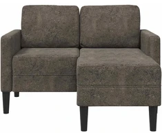 Dvivietė sofa su šezlongu, L formos, tamsiai pilka, 125 cm, dirbtinė oda