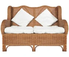 Dvivietė sofa, šviesiai ruda, natūralus ratanas ir linas