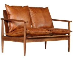 Dvivietė sofa, tikra oda ir akacijos mediena, ruda
