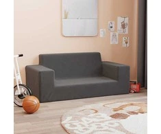 Dvivietė vaikiška sofa, antracito spalvos, minkštas pliušas
