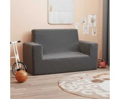 Dvivietė vaikiška sofa, antracito spalvos, minkštas pliušas