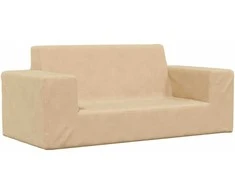 Dvivietė vaikiška sofa, kreminės spalvos, minkštas pliušas