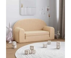 Dvivietė vaikiška sofa-lova, kreminės spalvos, minkštas pliušas