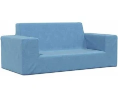 Dvivietė vaikiška sofa, mėlynos spalvos, minkštas pliušas