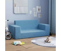 Dvivietė vaikiška sofa, mėlynos spalvos, minkštas pliušas