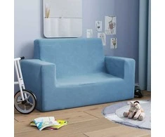 Dvivietė vaikiška sofa, mėlynos spalvos, minkštas pliušas