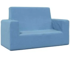 Dvivietė vaikiška sofa, mėlynos spalvos, minkštas pliušas