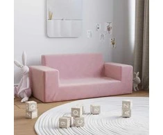 Dvivietė vaikiška sofa, rožinės spalvos, minkštas pliušas