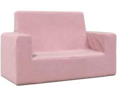 Dvivietė vaikiška sofa, rožinės spalvos, minkštas pliušas