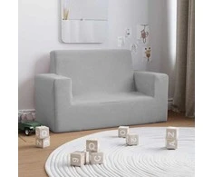 Dvivietė vaikiška sofa, šviesiai pilka, minkštas pliušas